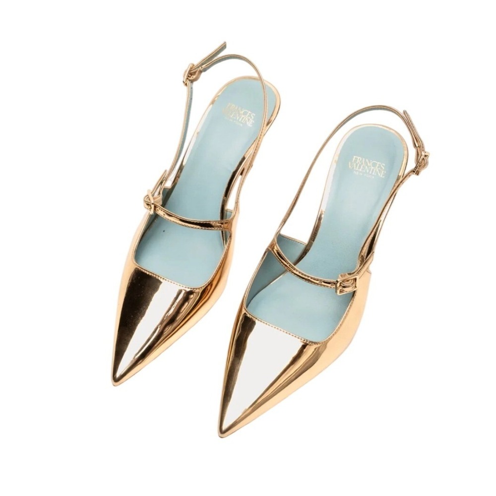 Frances Valentine Vivi Gold Slingback Patent Leather Pump 7.5